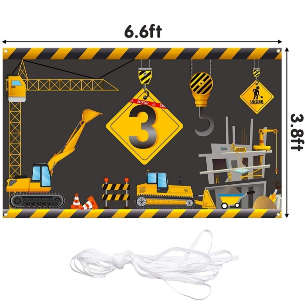 Construction birthday backdrop for 3yrs old.